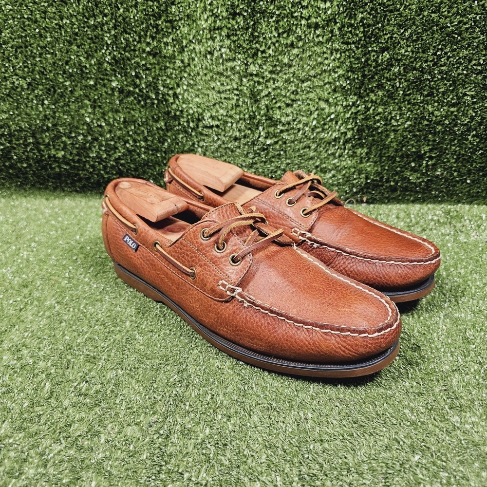 Polo Ralph Lauren Bienne Brown Leather Casual Boat Shoes Mens Size 10 D